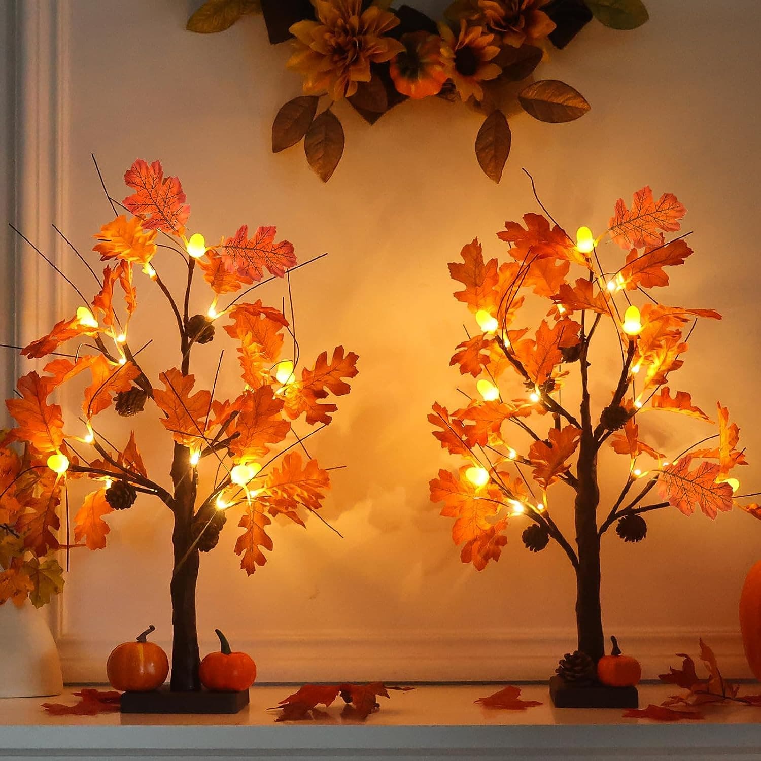Fall Decorations for Home, 2 Pcs 24”2FT Lighted Acorn Trees