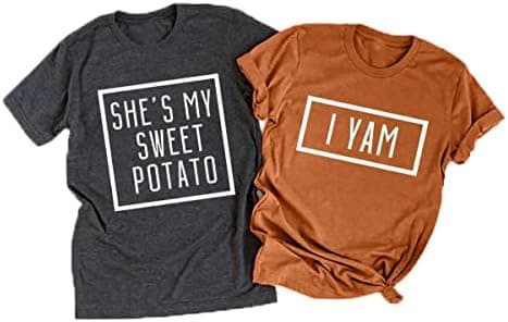 Thanksgiving Couples Shirts - She's My Sweet Potato I Yam
