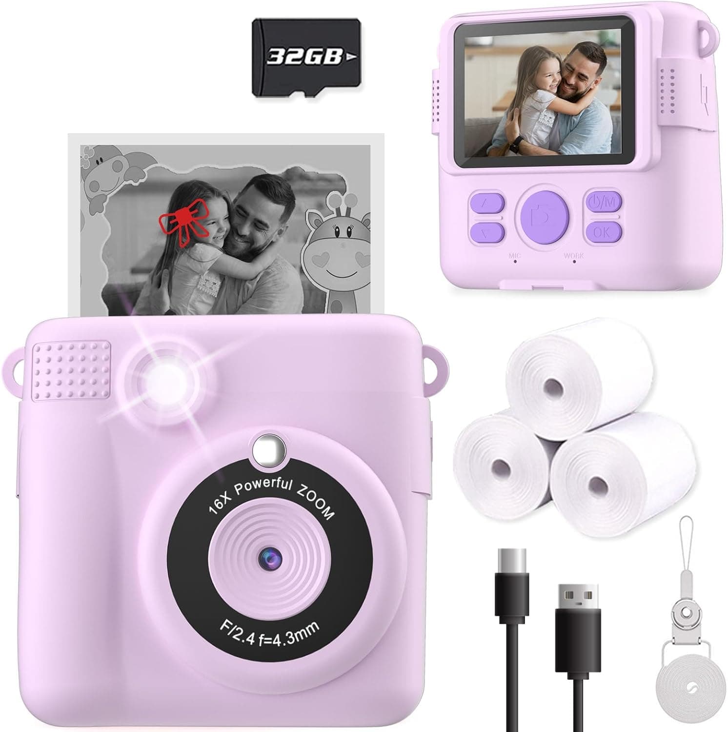 Kids Instant Print Camera with SD Card
