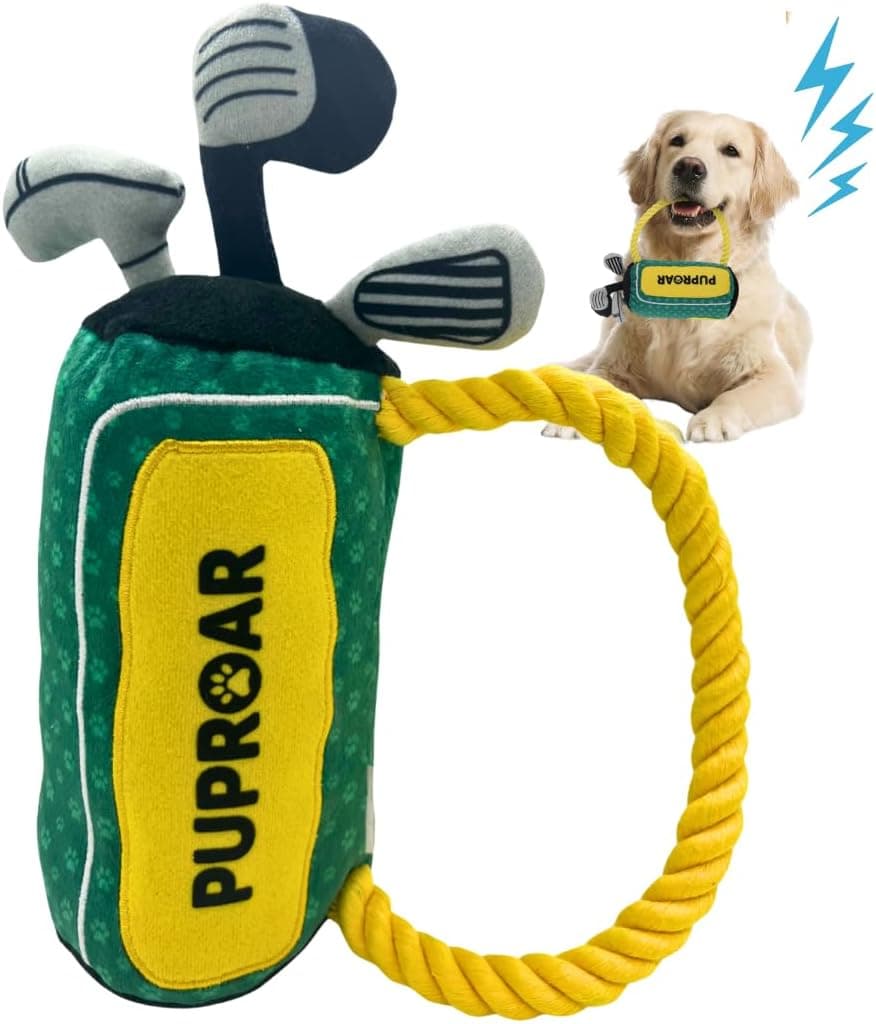 Squeaky Golf Bag Dog Toy with Rope