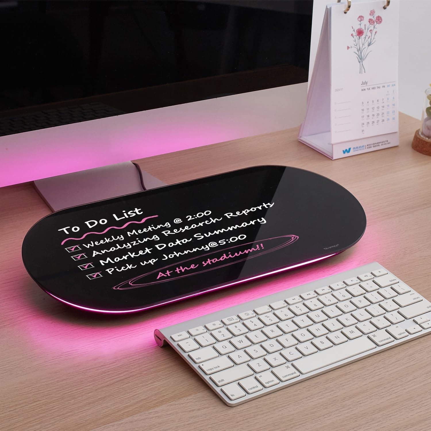 Glass Desktop Whiteboard with Pink LED Lights - Image 1