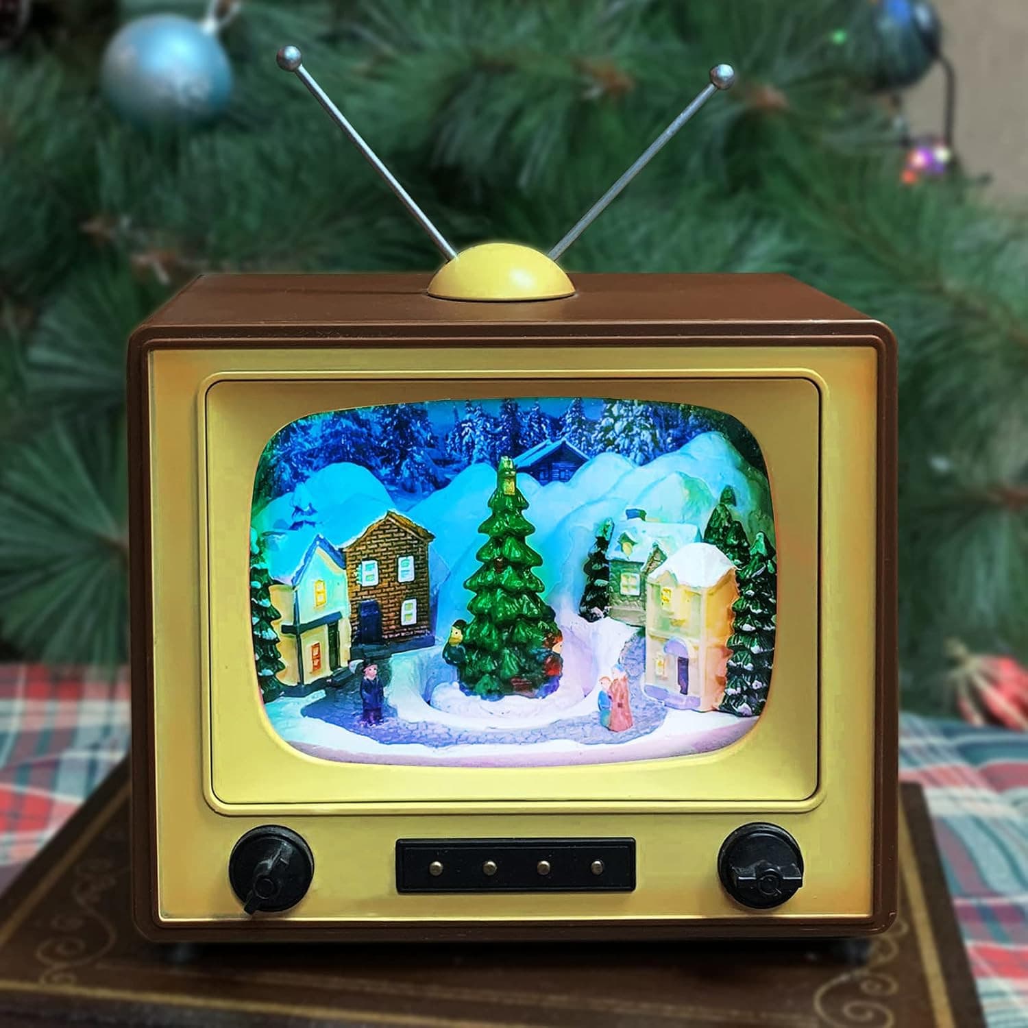 Snowy Village Animated Retro TV