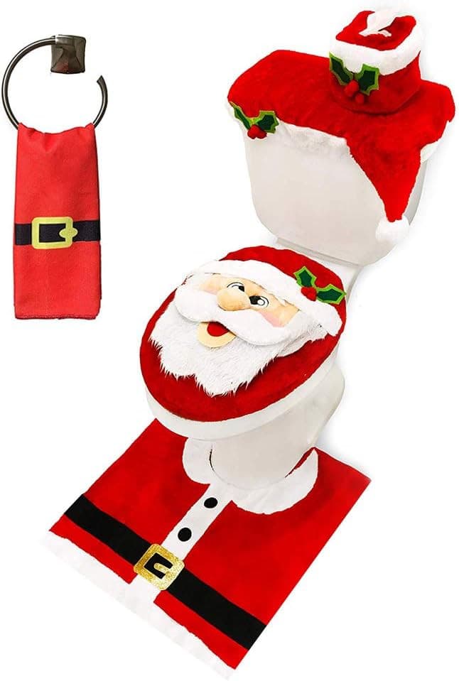Christmas Bathroom Decoration Set w/Toilet Seat Cover, Rugs, and More - Image 1