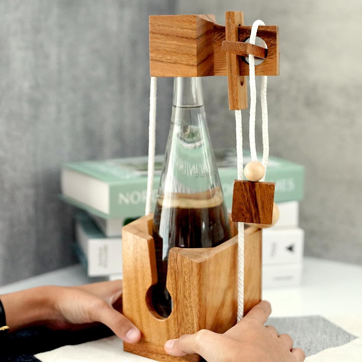 Wine Bottle Puzzle - Challenging 3D Wooden Wine Bottle Holder and Lock